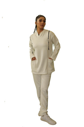White Hooded Zipper Detailed Tracksuit | ma-vie.in