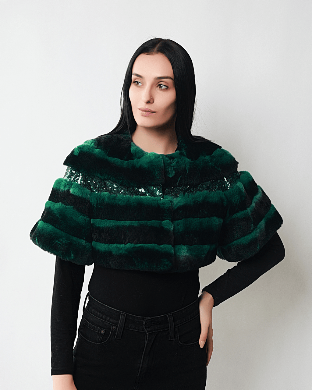 Emerald Green Short Bolero with Sequins