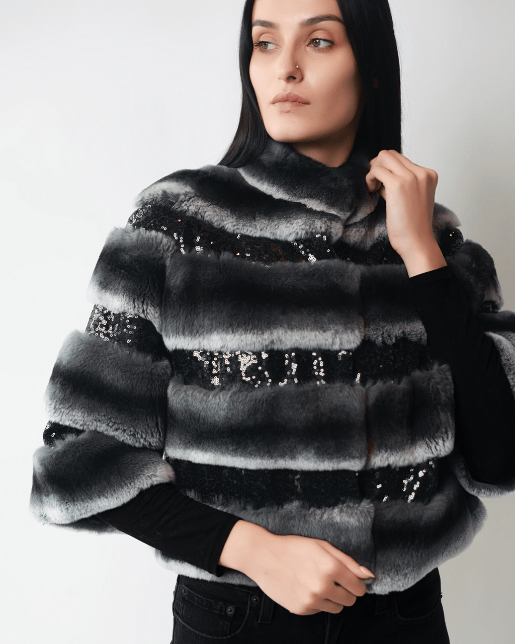 Black & White Bolero with Sequins