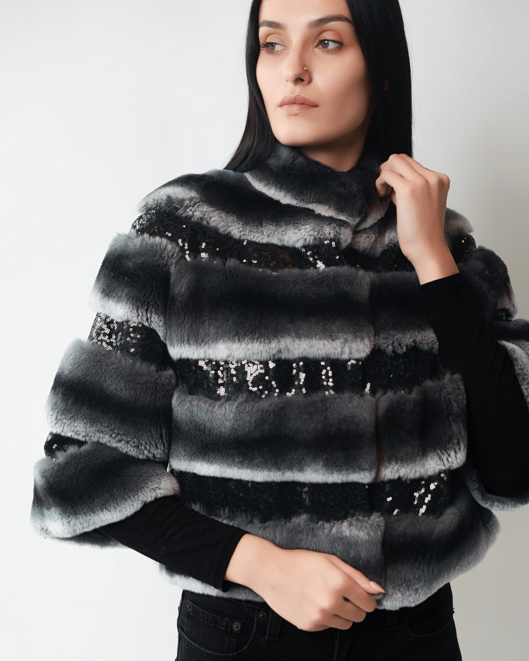 Black & White Bolero with Sequins