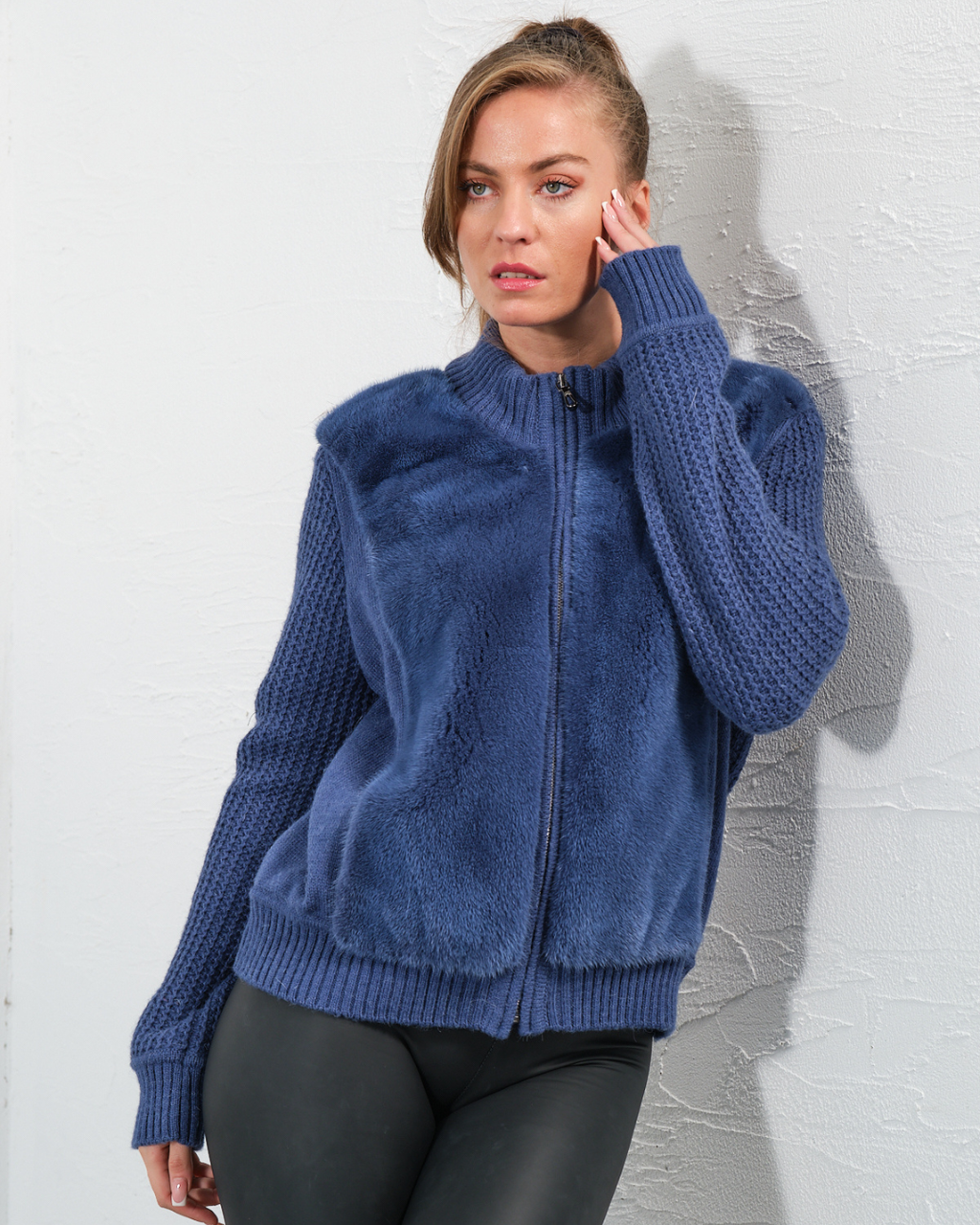 Blue Knitwear Hooded