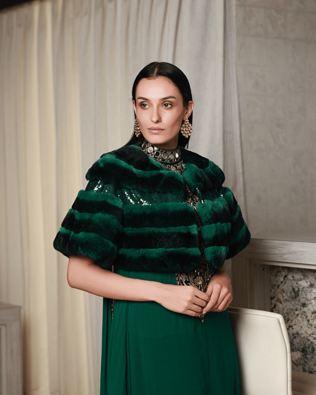 Emerald Green Short Bolero with Sequins