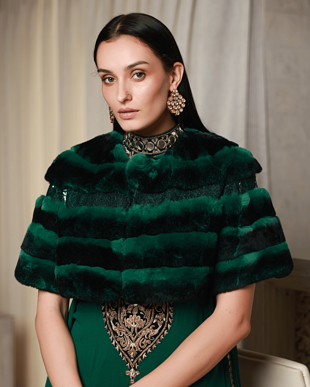 Emerald Green Short Bolero with Sequins