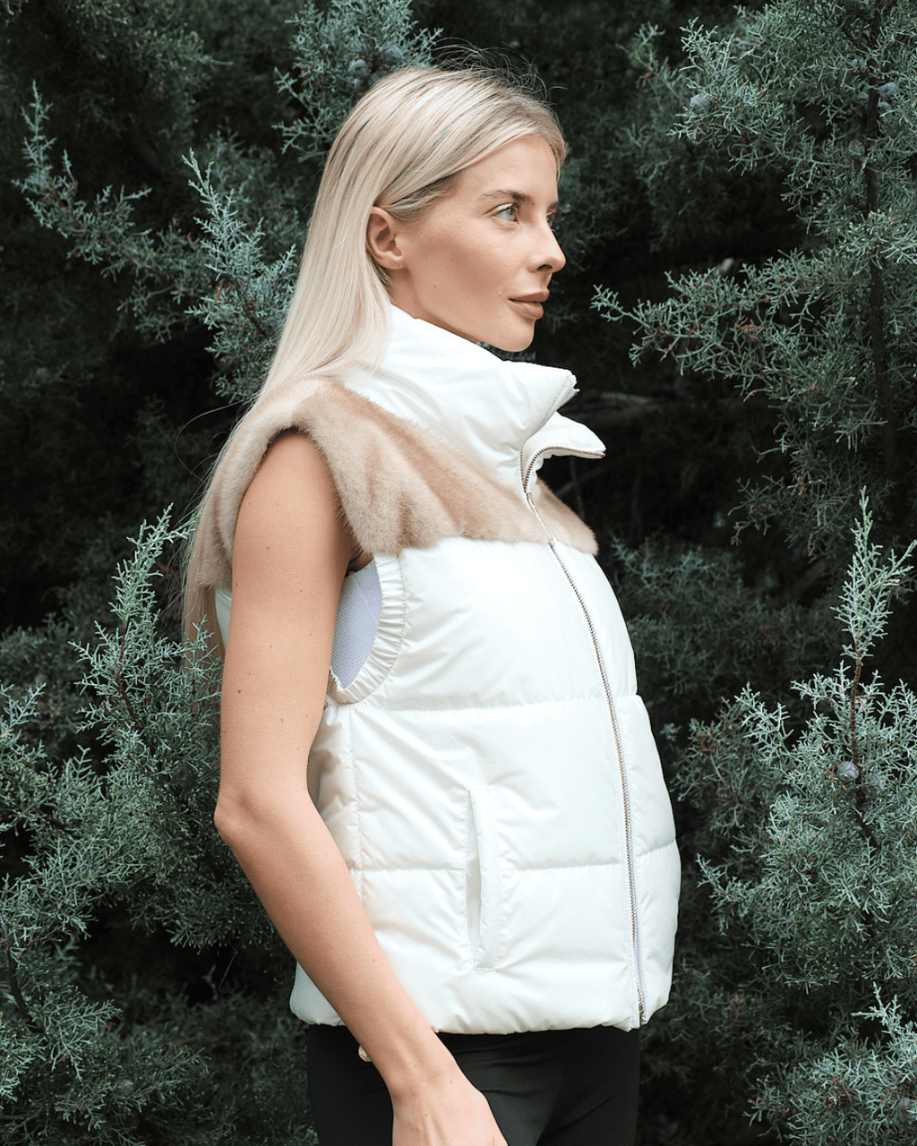 White Down Vest with Brown