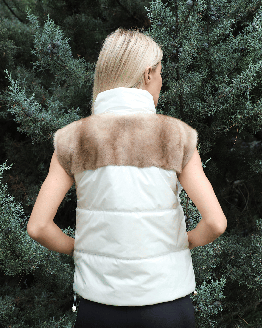 White Down Vest with Brown