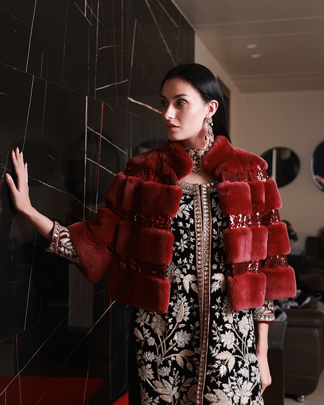 Burgendy Bolero with Sequins