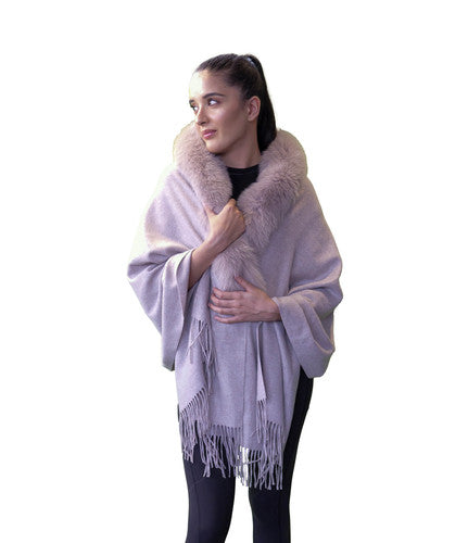 Beige Cashmere Shawl With Fox | ma-vie.in